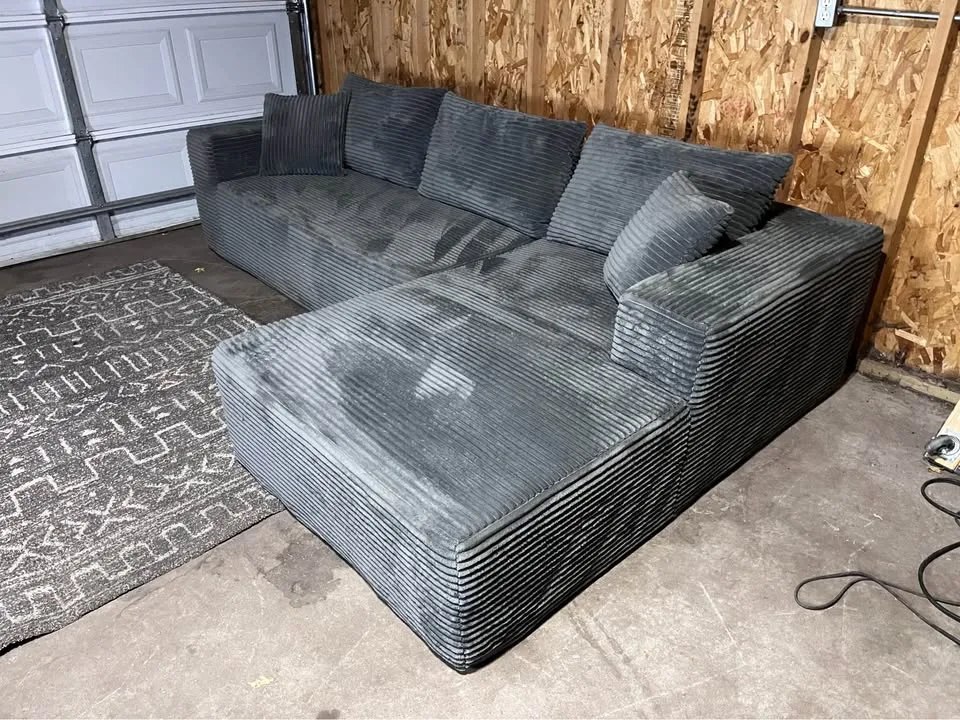 Modern Deep Charcoal Corduroy Sectional Sofa image indicator(5)