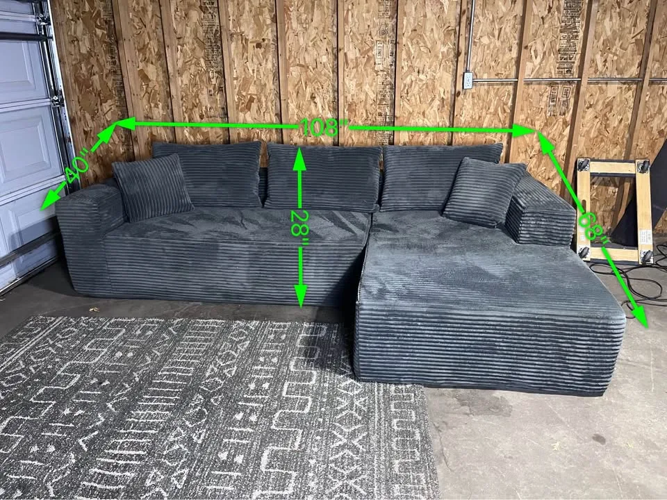 Modern Deep Charcoal Corduroy Sectional Sofa image indicator(7)