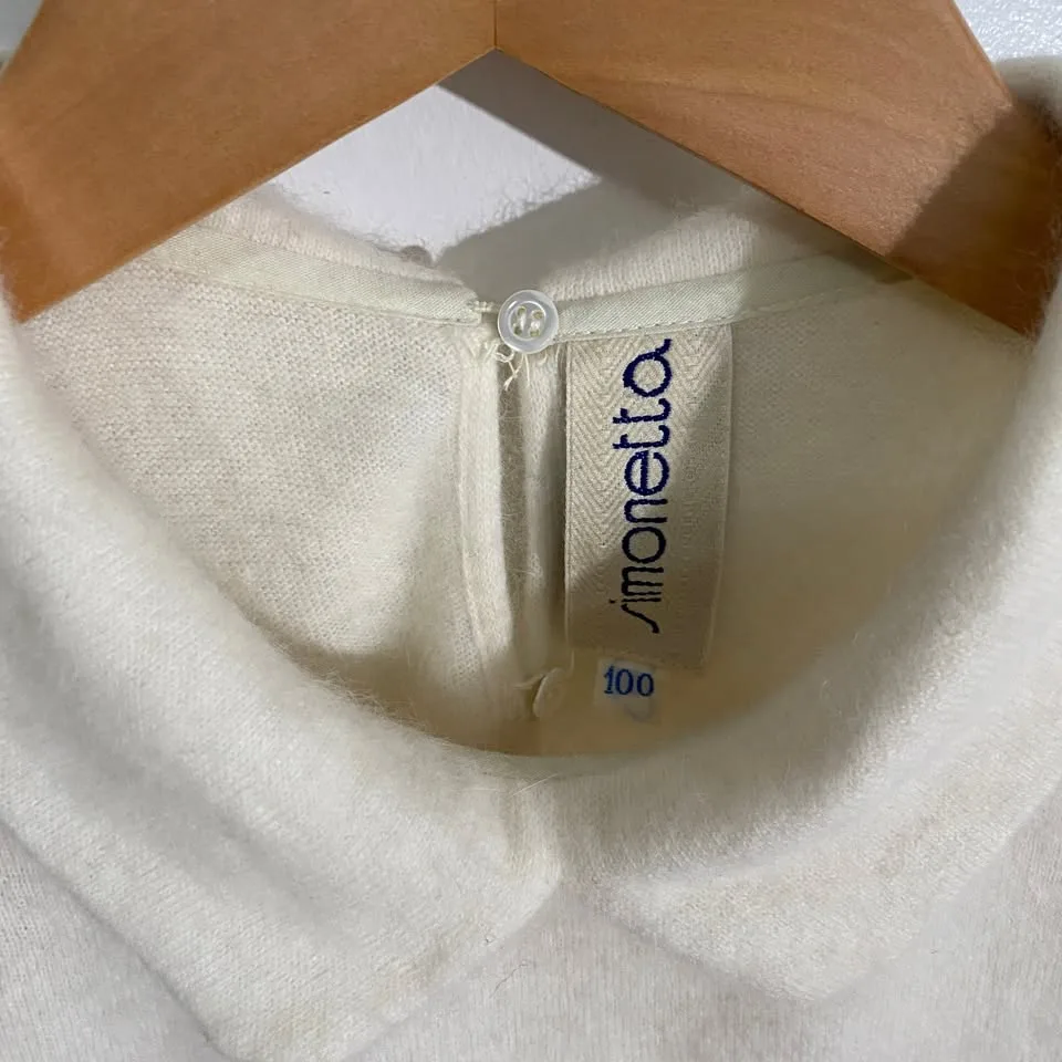 Angora blend long sleeve blouse with collar - off white image indicator(3)