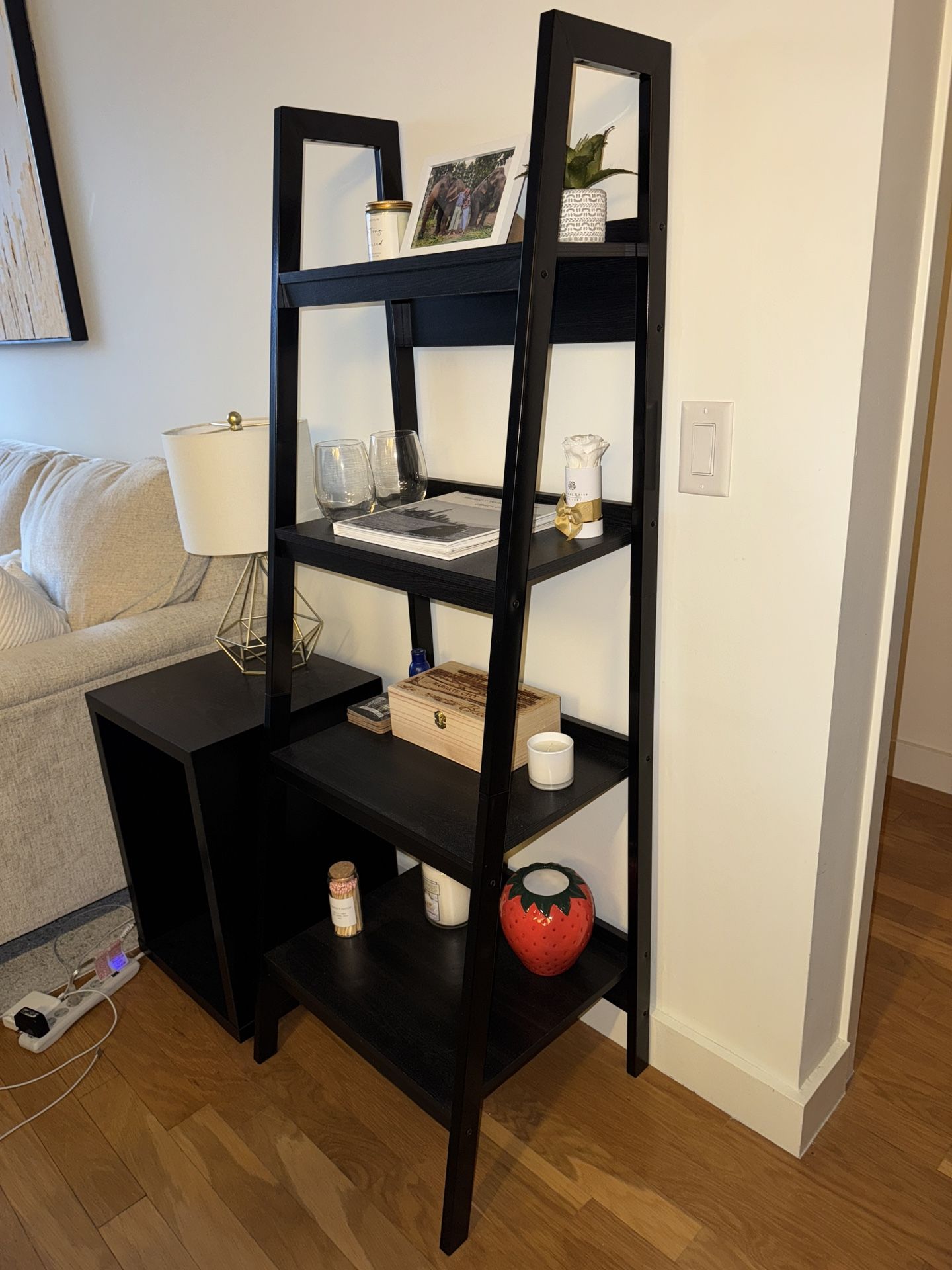 Black Wooden Ladder Bookshelf