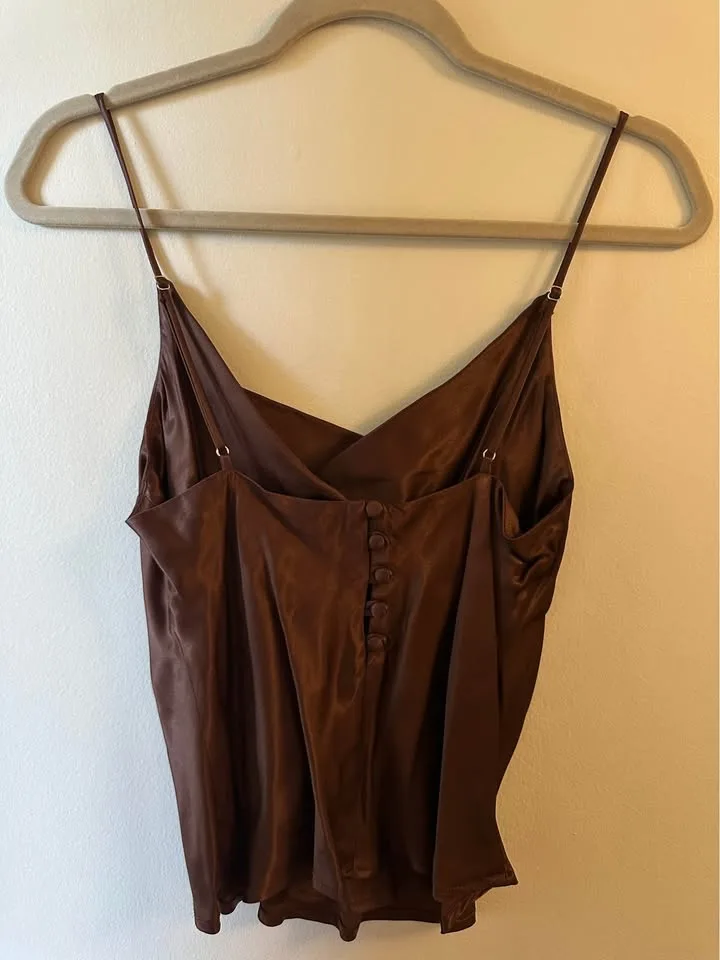 Zara Brown Cowl Neck Satin Tank Top image indicator(5)