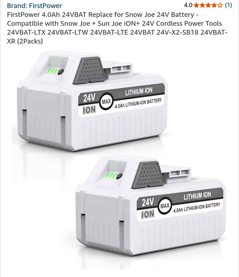 2x Snow Joe 24V 4ah Batteries - New
