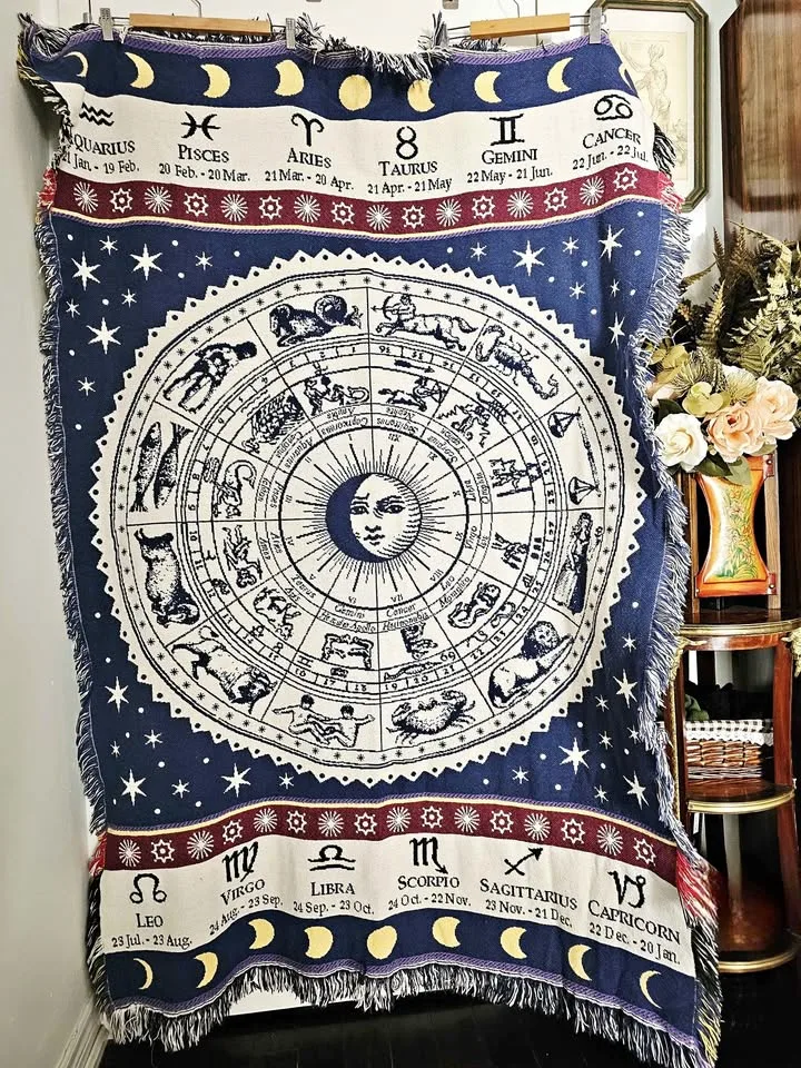 Vintage 90s Zodiac Tapestry Blanket
