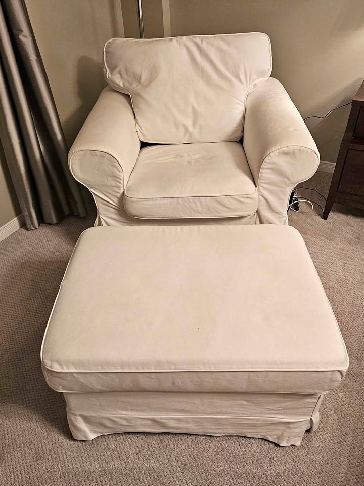 White Armchair with Ottoman-washable covers