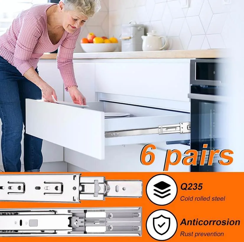 12 inch Drawer Slides 6 Pairs Soft Self Close image indicator(3)