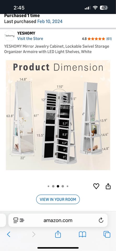 Standing Mirror with Jewelry organizer storage - photo 4