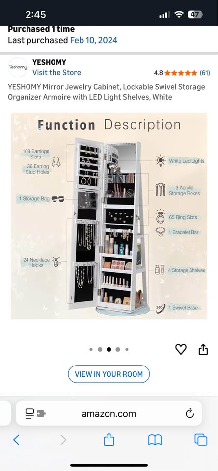 Standing Mirror with Jewelry organizer storage - photo 5