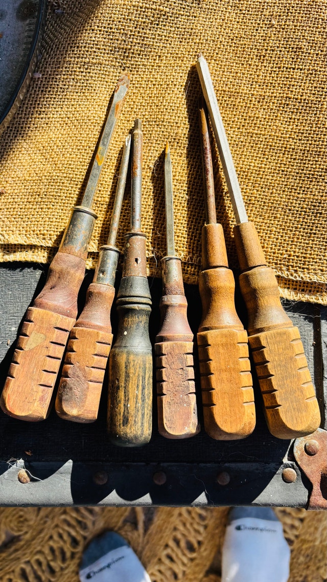 Set of antique wood handle screwdrivers