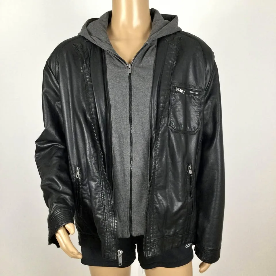 Men’s PERRY ELLIS Faux Leather Jacket with attached Flannel Hood