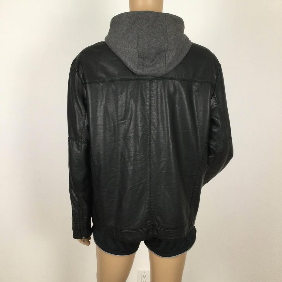Men’s PERRY ELLIS Faux Leather Jacket with attached Flannel Hood - photo 3