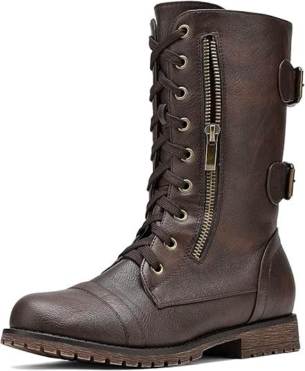 DREAM PAIRS Women's Terran Mid Calf Combat Boots Built-in Wallet