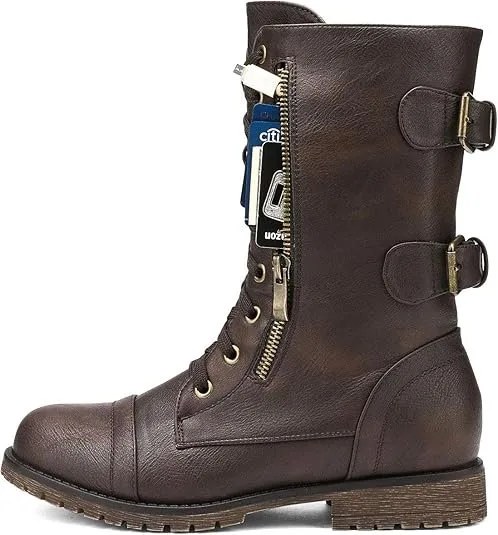 DREAM PAIRS Women's Terran Mid Calf Combat Boots Built-in Wallet image indicator(2)