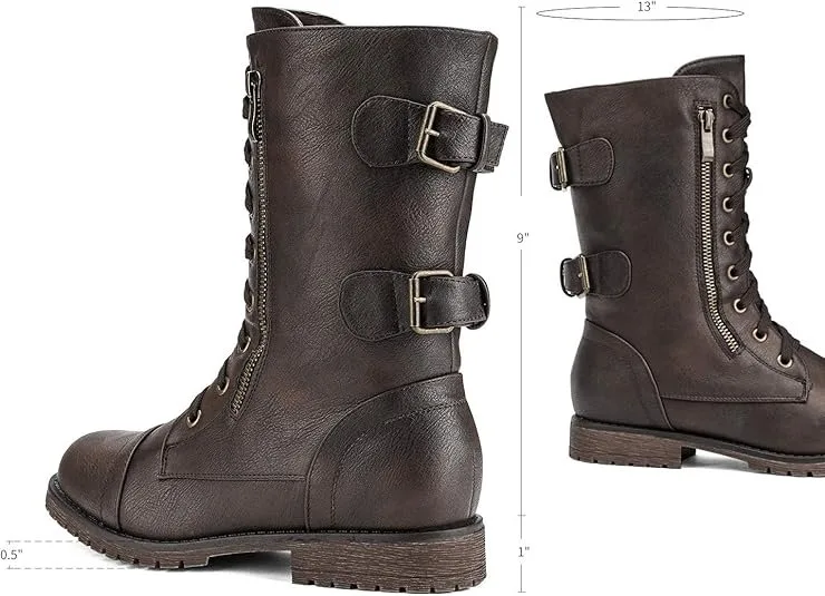 DREAM PAIRS Women's Terran Mid Calf Combat Boots Built-in Wallet image indicator(3)