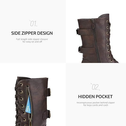 DREAM PAIRS Women's Terran Mid Calf Combat Boots Built-in Wallet - photo 5