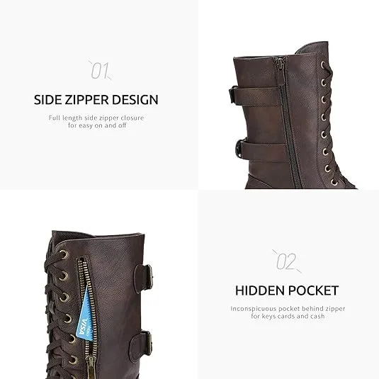 DREAM PAIRS Women's Terran Mid Calf Combat Boots Built-in Wallet image indicator(5)
