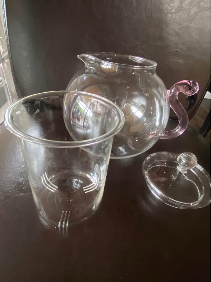 Clear glass teapot with flamingo handle - photo 3
