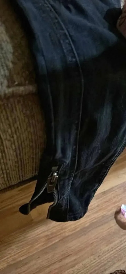 Black Ribbed Jeans W Zippers at ends of leg thumbnail