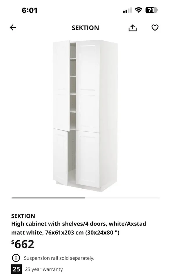 IKEA High Cabinet with Shelves / 4 Doors – $195 image indicator(7)