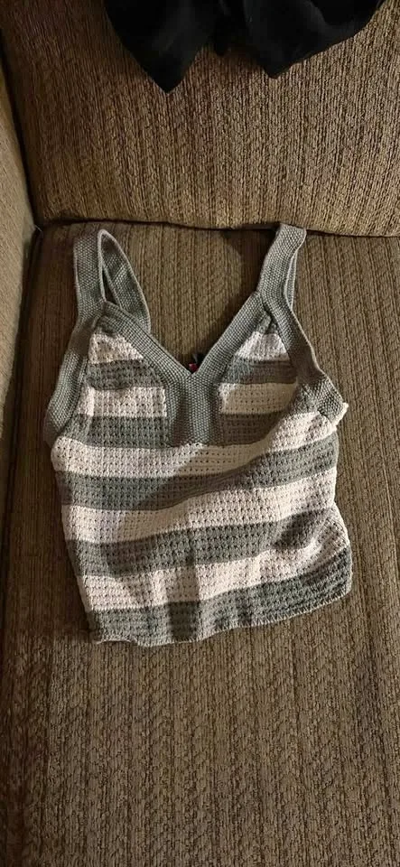 Green and White Striped Knitted tank top thumbnail