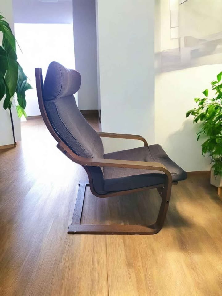 IKEA POÄNG Armchair (Dark Brown Frame) with Gray Cushion - photo 3