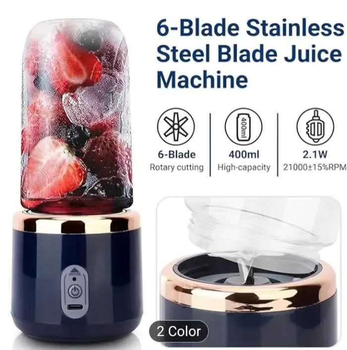 Portable Blender 2 mugs USB rechargeable Stainless 6 blade image indicator(2)