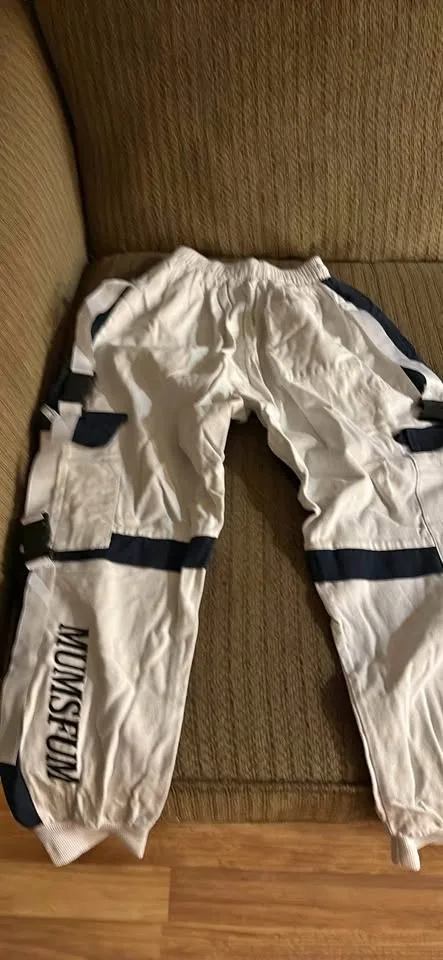 White w blue stripes cargo sweats thumbnail