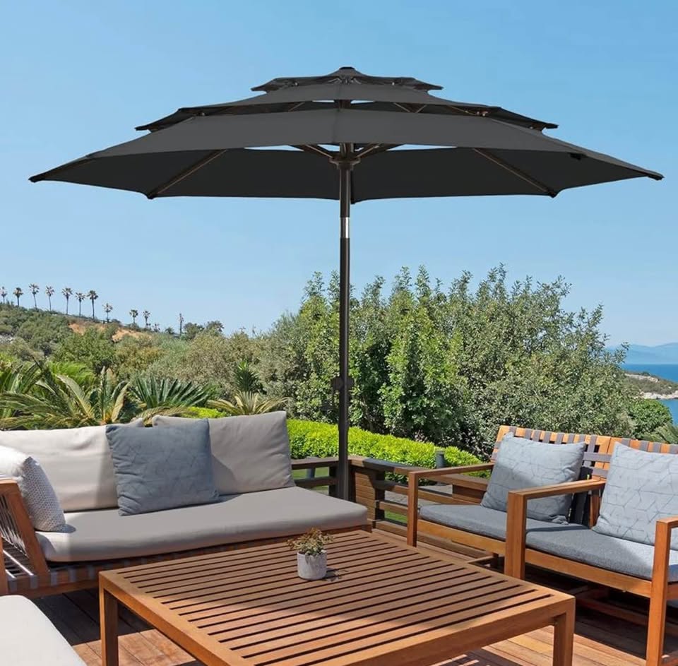 🌤️ HOMSHADE 9FT 3-Tier Patio Umbrella – Dark Gray, UV50+, New (S - photo 2