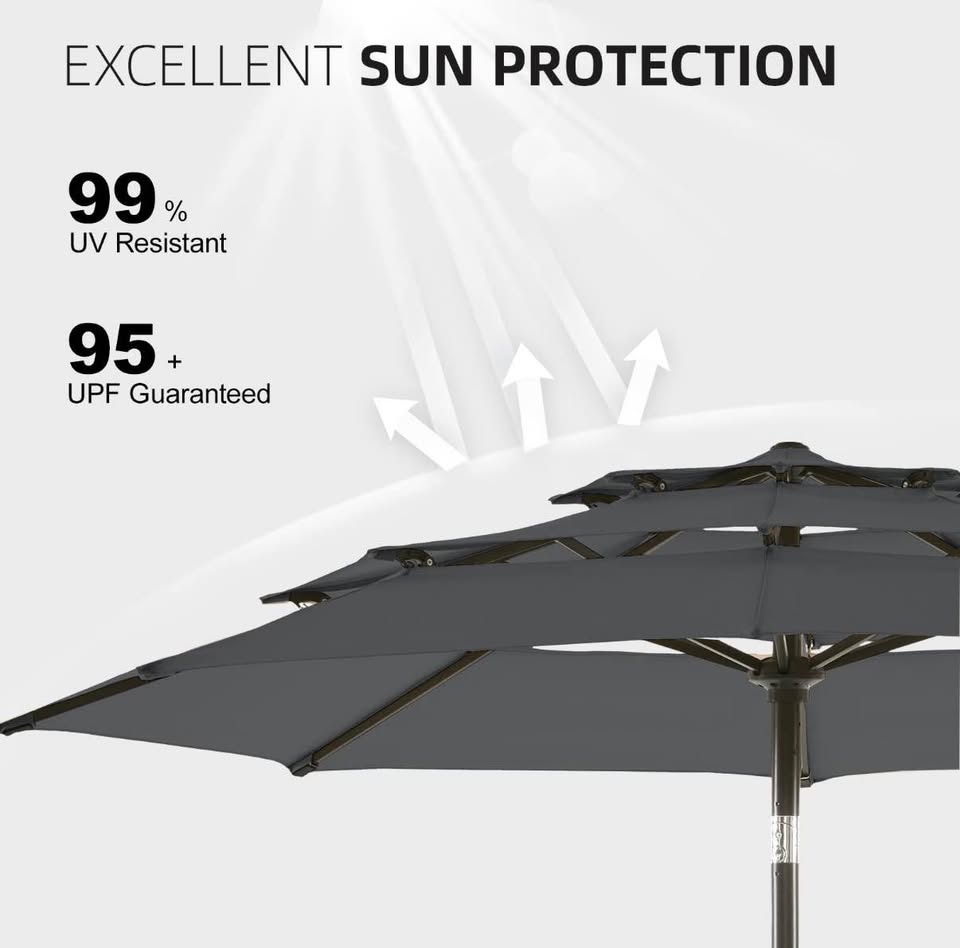 🌤️ HOMSHADE 9FT 3-Tier Patio Umbrella – Dark Gray, UV50+, New (S - photo 3