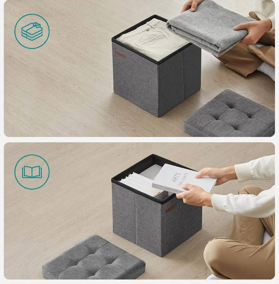 Brand New SONGMICS Folding Storage Ottoman – Dark Gray image indicator(4)