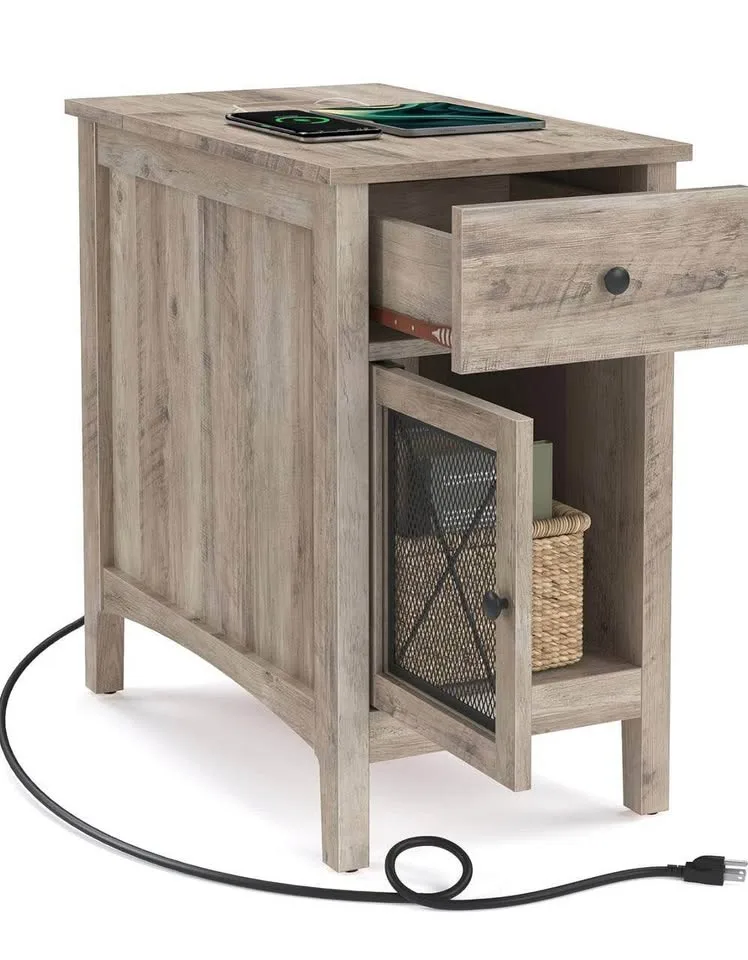 VASAGLE Side/End Table with USB & Outlets - Greige image indicator(2)