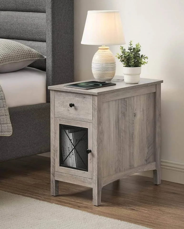 VASAGLE Side/End Table with USB & Outlets - Greige image indicator(3)