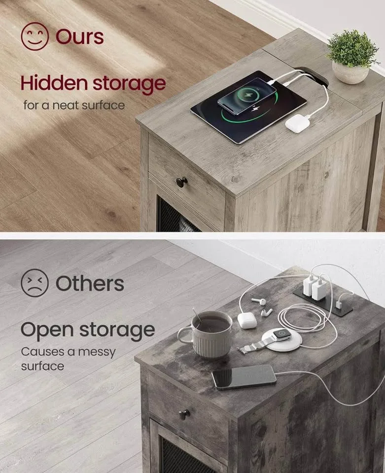 VASAGLE Side/End Table with USB & Outlets - Greige image indicator(5)