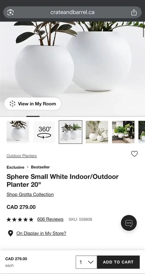 Crate & Barrel Sphere Planter – Small (White) image indicator(9)