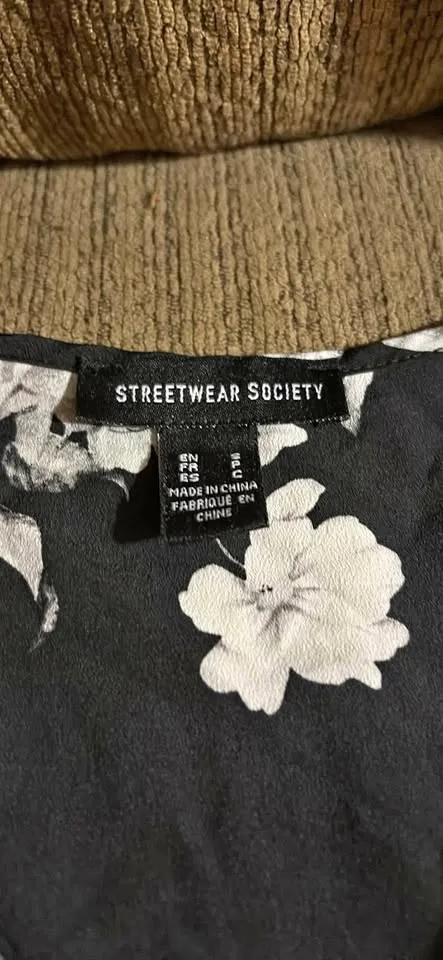 Black longsleeve w white floral short dress thumbnail