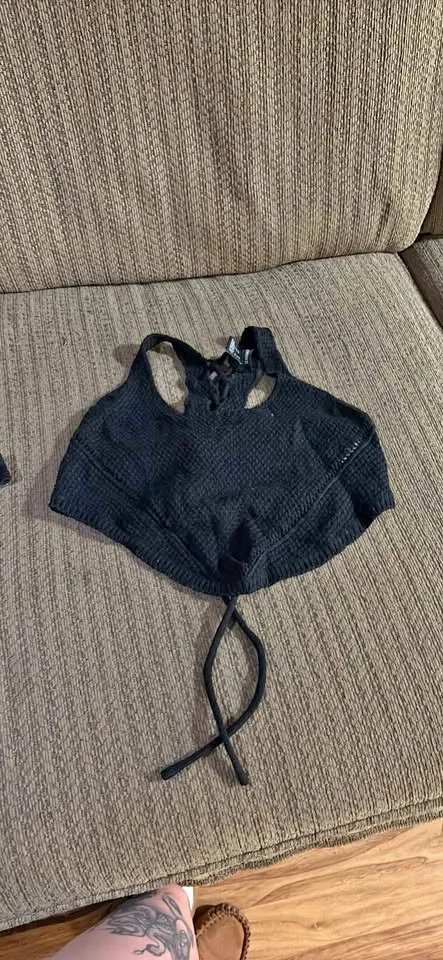 Black Knitted tie back Crop top thumbnail