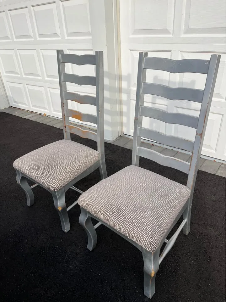 2 Heavy Wood silver grey distressed dining room chairs