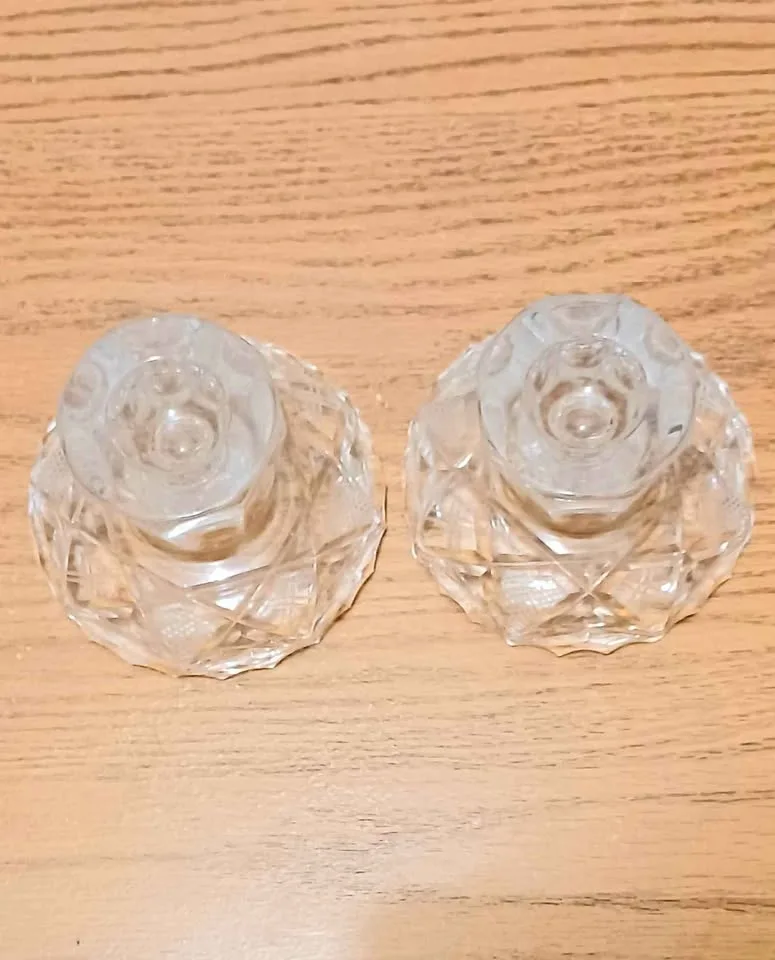 Pair of Vtg Hand Cut Crystal Candle Holders image indicator(2)