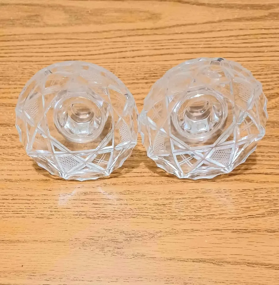 Pair of Vtg Hand Cut Crystal Candle Holders image indicator(3)