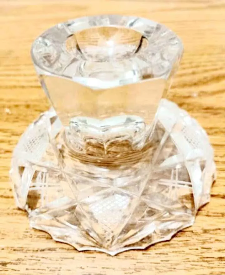 Pair of Vtg Hand Cut Crystal Candle Holders image indicator(4)