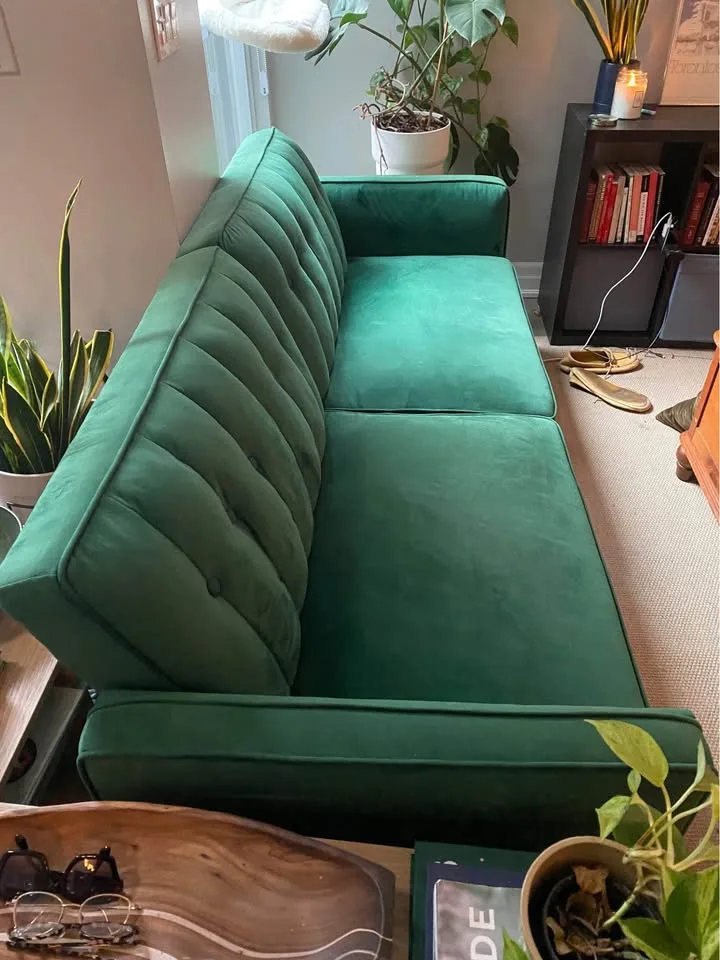 Wayfair Green Velvet futon sofa bed (DELIVERY AVAILABLE) image indicator(2)