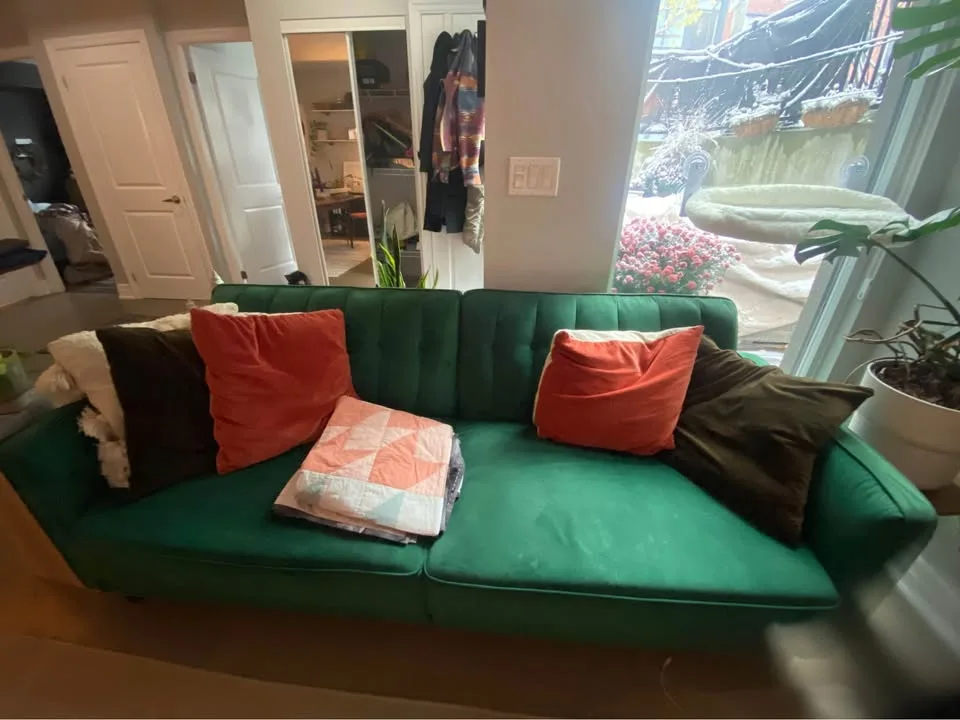 Wayfair Green Velvet futon sofa bed (DELIVERY AVAILABLE) image indicator(3)