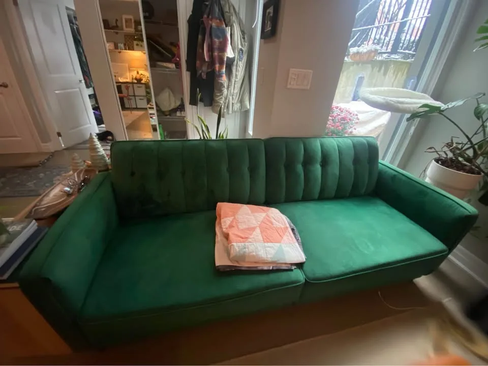 Wayfair Green Velvet futon sofa bed (DELIVERY AVAILABLE) image indicator(4)