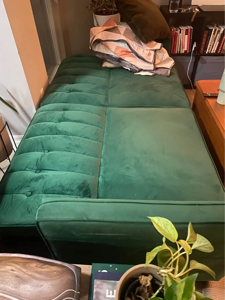 Wayfair Green Velvet futon sofa bed (DELIVERY AVAILABLE) image indicator(5)