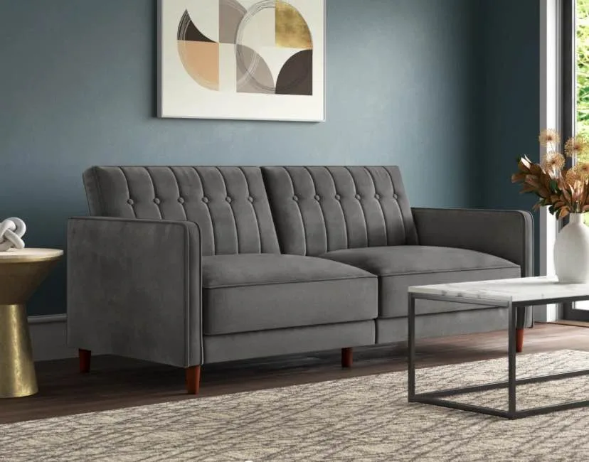 Wayfair Green Velvet futon sofa bed (DELIVERY AVAILABLE) image indicator(8)