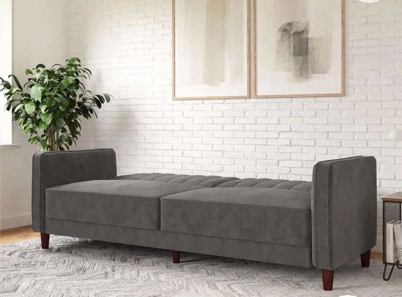 Wayfair Green Velvet futon sofa bed (DELIVERY AVAILABLE) image indicator(9)