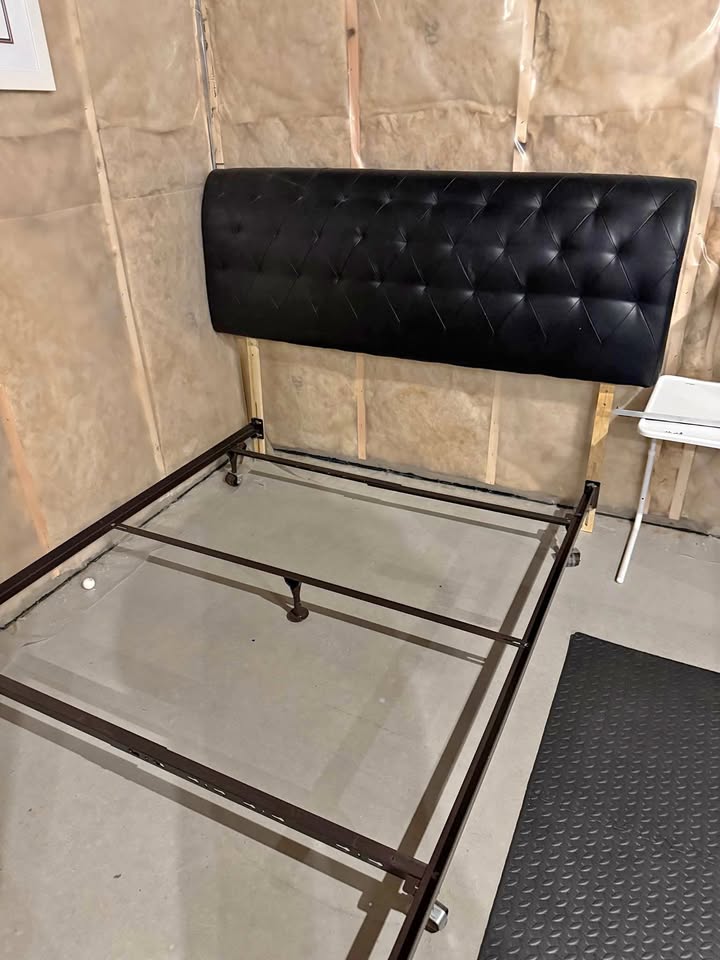 Queen bed frame with headboard and box spring