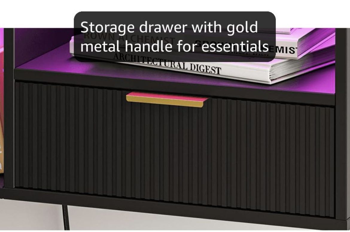 Black Floating Nightstand with Charging Station and LED Lights - photo 2
