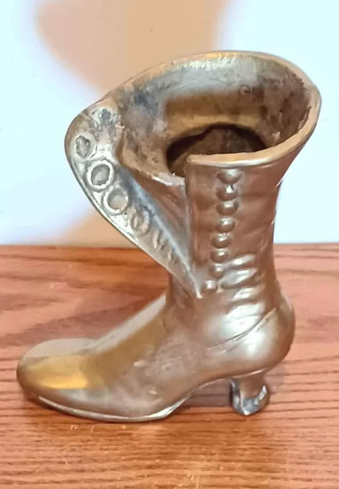 Vtg 1960s Handmade Heavy Brass Victorian Boot image indicator(2)