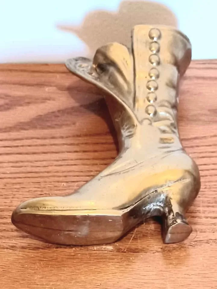 Vtg 1960s Handmade Heavy Brass Victorian Boot image indicator(3)