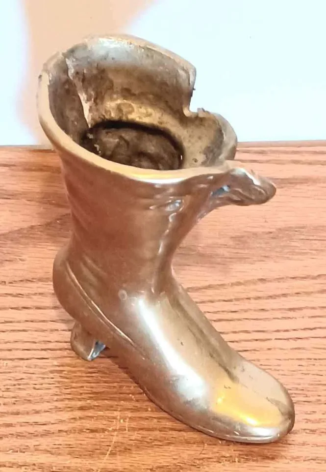 Vtg 1960s Handmade Heavy Brass Victorian Boot image indicator(4)